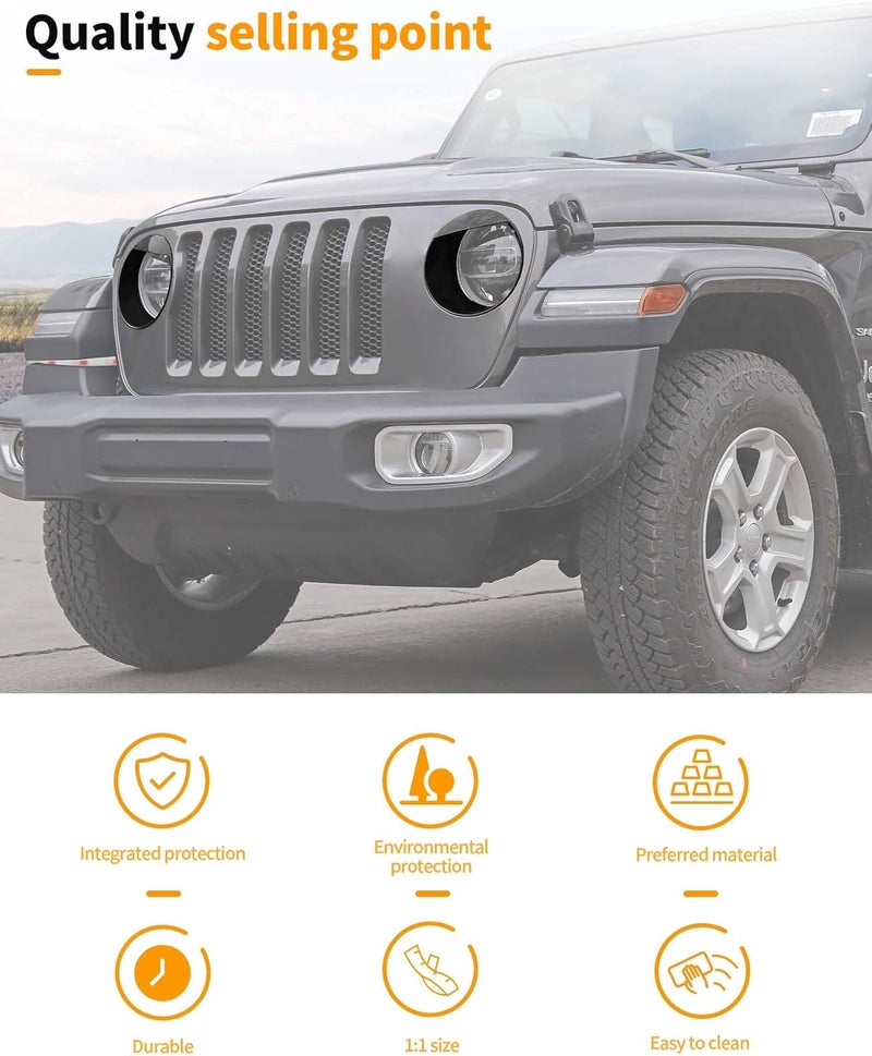 Hoolcar غطاء تريم مصابيح أمامية عيون غاضبة لجهاز جيب رانجلر JL 2018-2024+ Gladiator JT ملحقات خارجية، إطار تريم مصابيح أمامية، زينة حلقة غطاء مصباح أمامي، أساسيات (رياضة) - Image 4